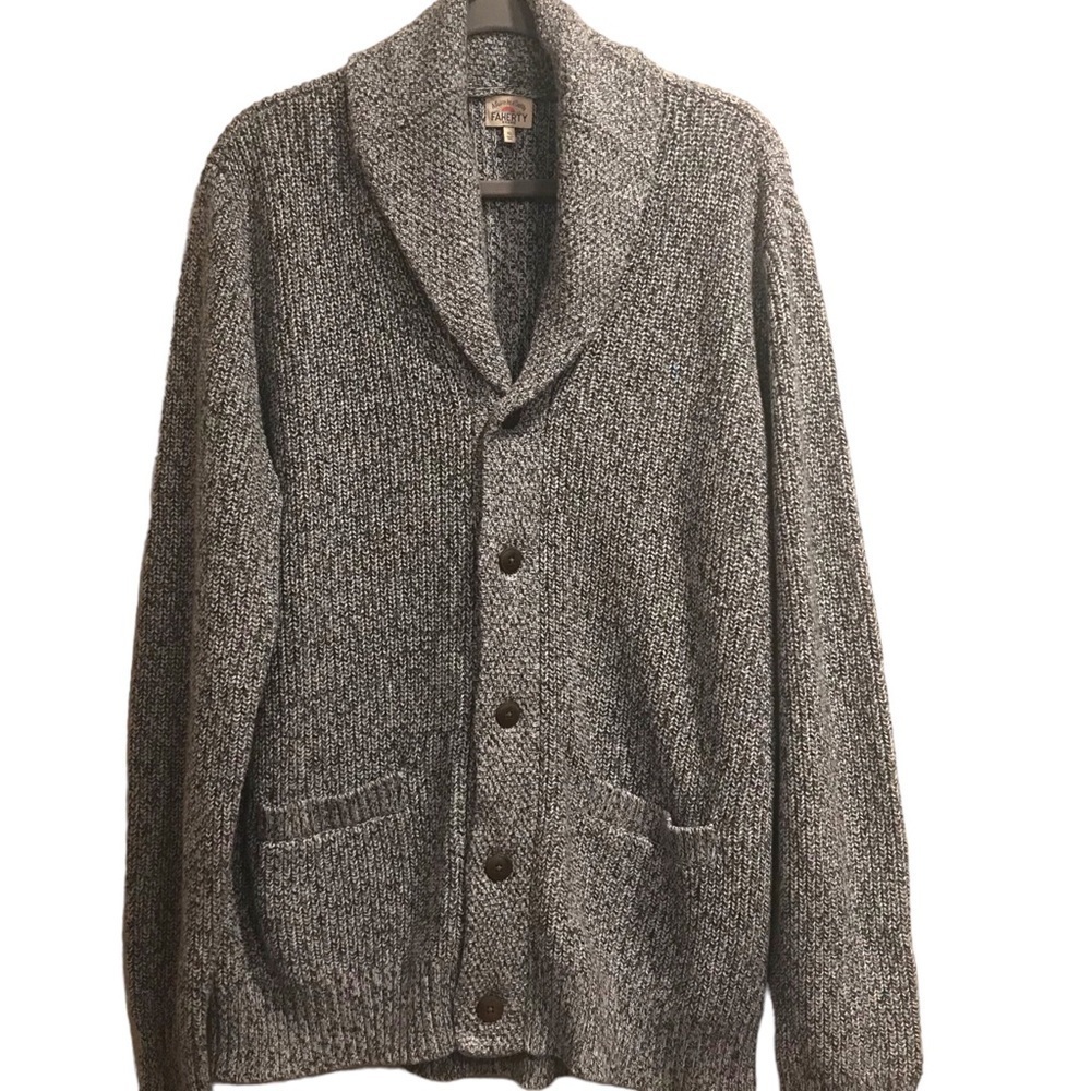 FAHERTY Marled Shawl Collar Cotton Button Knit Cardigan Mens Gray XLarge NWOT